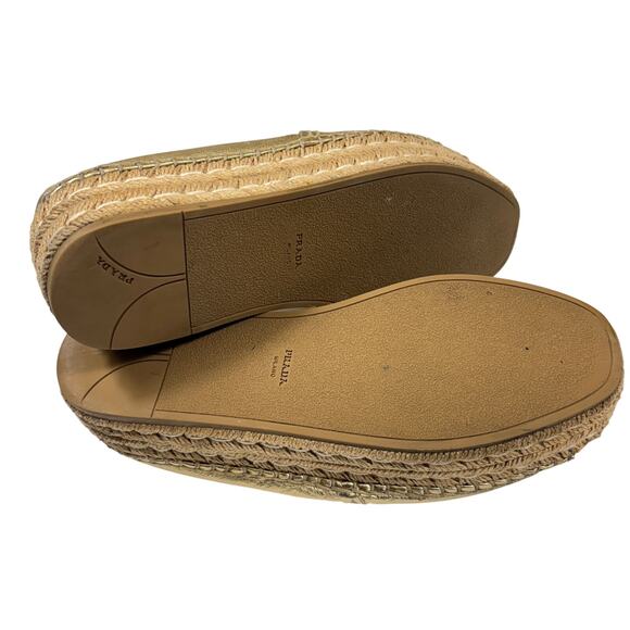 PRADA Gold Metallic Leather Espadrille Platform Loafer Slip On Shoes Size 9/9.5 - Picture 12 of 16